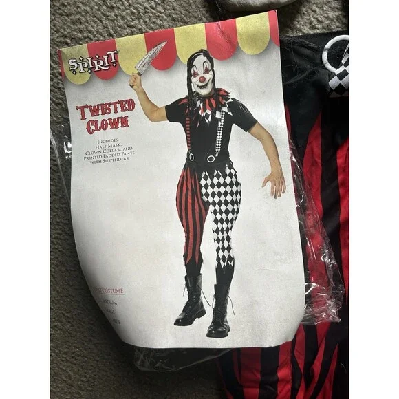 Adult XL Spirit Halloween TWISTED CLOWN Costume W/ Mask & Accessories - Picture 4 of 8